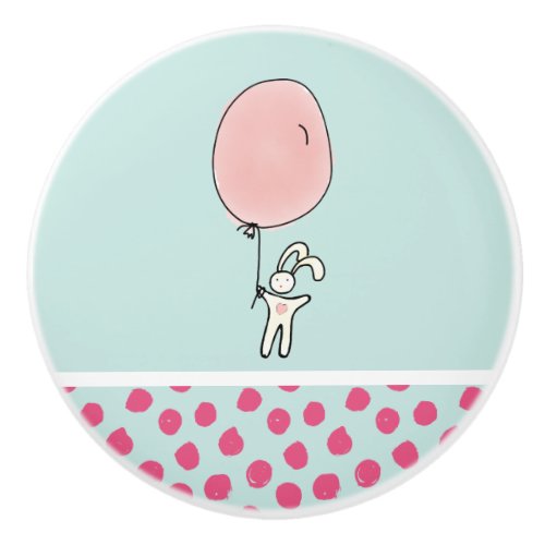 Cute Bunny Holding a Balloon Ceramic Knob