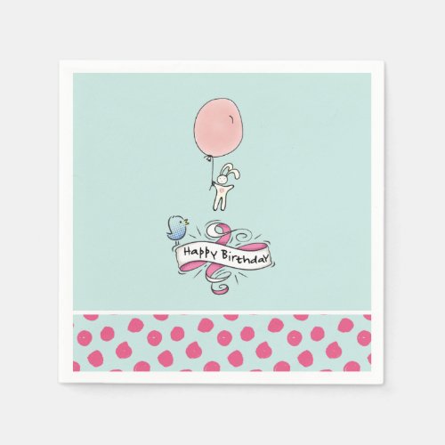 Cute Bunny Holding a Balloon Happy Birthday Paper Napkins