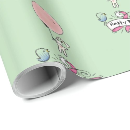 Cute Bunny Holding a Balloon Happy Birthday Wrapping Paper