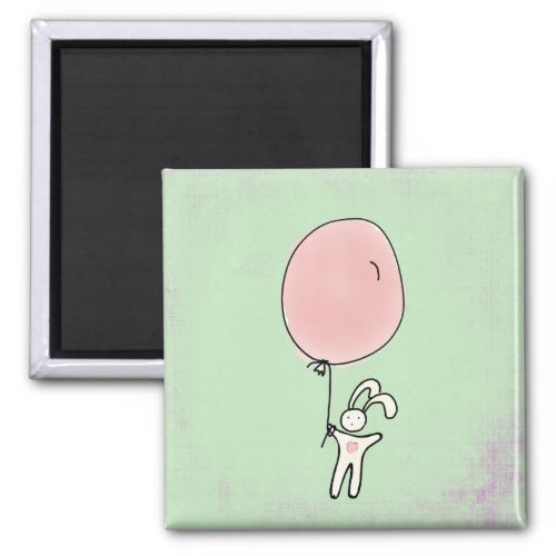 Cute Bunny Holding a Balloon Illustration Magnet