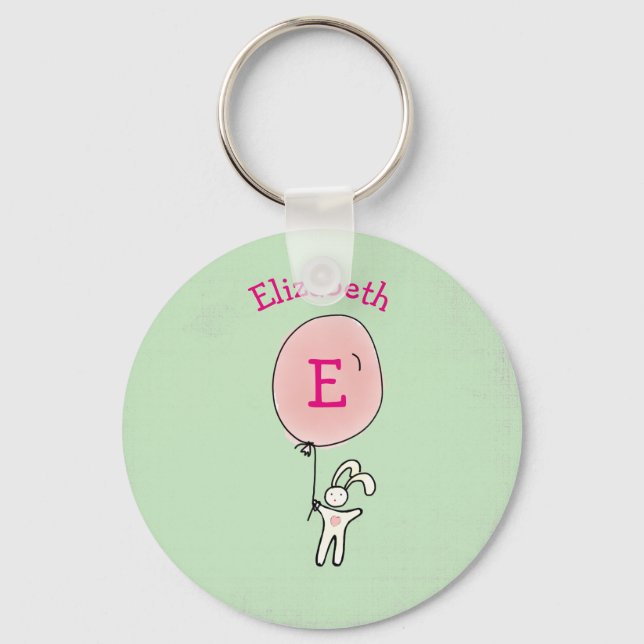 Cute Bunny Holding a Balloon Keychain (Front)