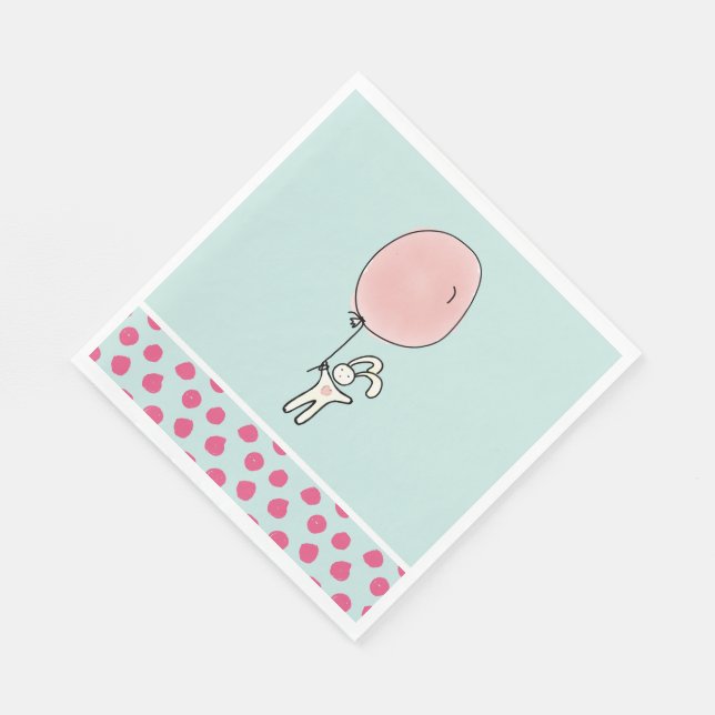 Cute Bunny Holding a Balloon Napkins (Corner)