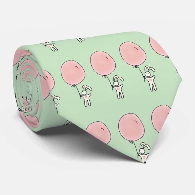 Cute Bunny Holding a Balloon Neck Tie (Rolled)