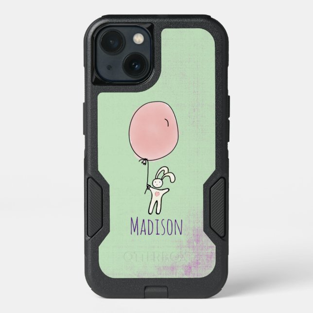 Cute Bunny Holding a Balloon Otterbox iPhone Case (Back)