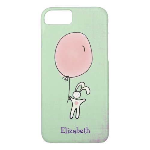 Cute Bunny Holding a Balloon Personalized iPhone 87 Case