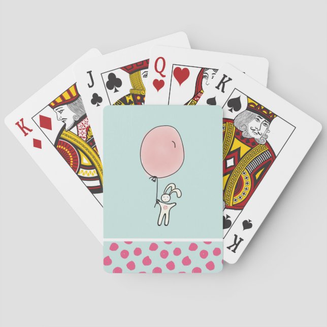 Cute Bunny Holding a Balloon Poker Cards (Back)