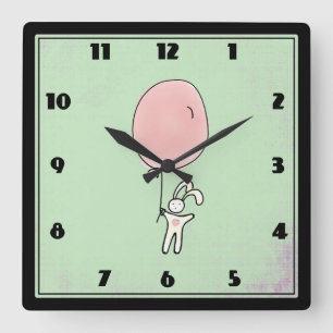 Cute Bunny Holding a Balloon Square Wall Clock