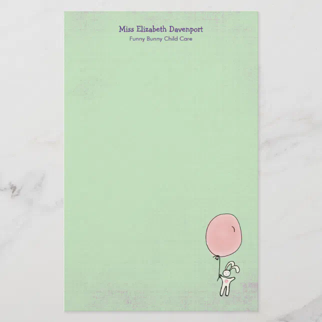 Cute Bunny Holding a Balloon Stationery | Zazzle