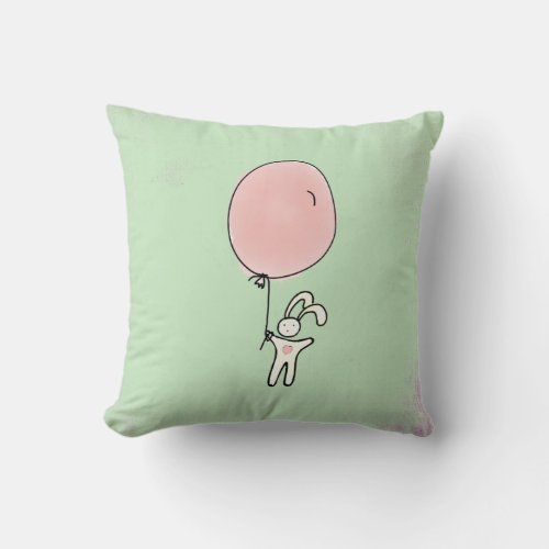 Cute Bunny Holding a Balloon Throw Pillow