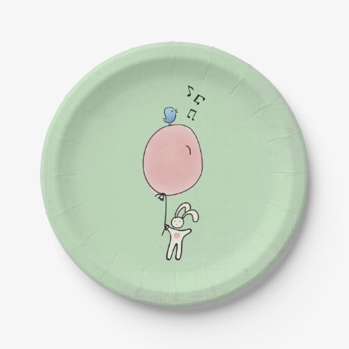 Cute Bunny Holding a Balloon with a Bird on Top Paper Plates