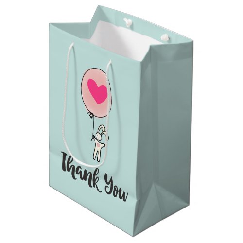 Cute Bunny Holding a Balloon with Heart Thank You Medium Gift Bag