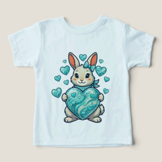 Cute Bunny Holding a Sparkling Turquoise Heart – S Toddler T-shirt