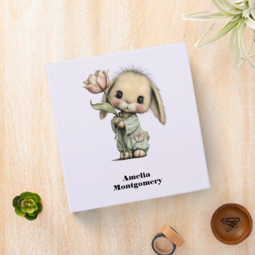 Cute Bunny Holding a Tulip 3 Ring Binder