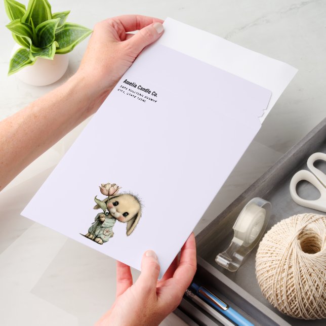 Cute Bunny Holding a Tulip Address Envelope Mailers (Desk)