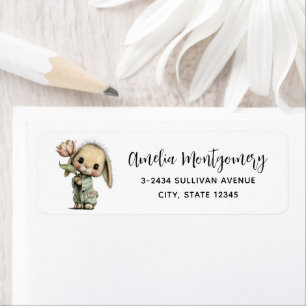 Cute Bunny Holding a Tulip Address Label