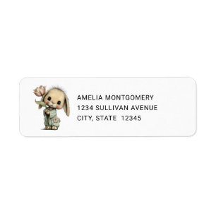 Cute Bunny Holding a Tulip - Address Label