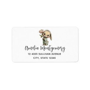 Cute Bunny Holding a Tulip Address Label