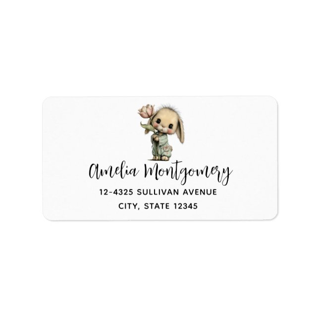 Cute Bunny Holding a Tulip Address Label (Front)