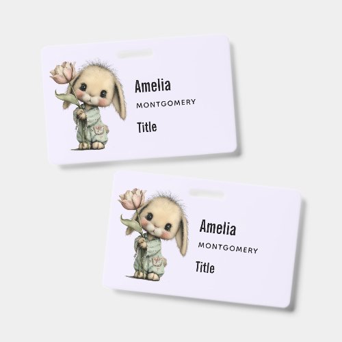 Cute Bunny Holding a Tulip Badge