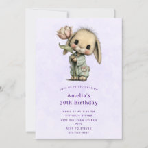 Cute Bunny Holding a Tulip Birthday