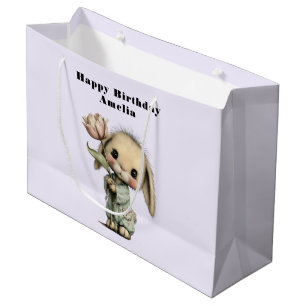 Cute Bunny Holding a Tulip Birthday Large Gift Bag