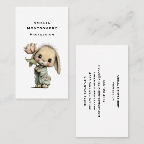 Cute Bunny Holding a Tulip Business Card
