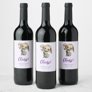 Cute Bunny Holding a Tulip Cheers Wine Label