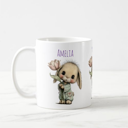 Cute Bunny Holding a Tulip Coffee Mug
