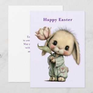 Cute Bunny Holding a Tulip Easter Holiday Card