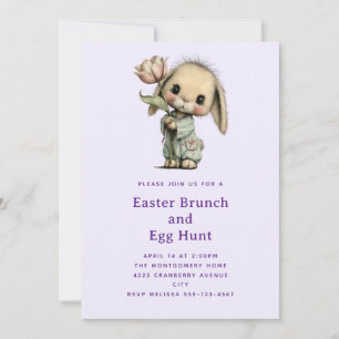 Cute Bunny Holding a Tulip Easter Invitation