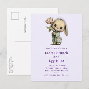 Cute Bunny Holding a Tulip Easter Invitation Postcard