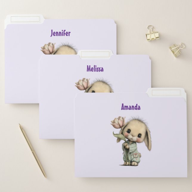 Cute Bunny Holding a Tulip File Folder (Set)