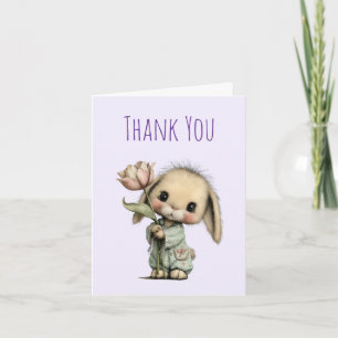 Cute Bunny Holding a Tulip Letterpress Thank You Card