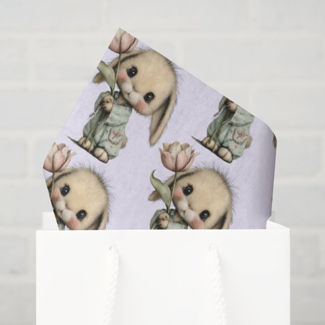 Cute Bunny Holding a Tulip Pattern Tissue Paper (Gift Bag)