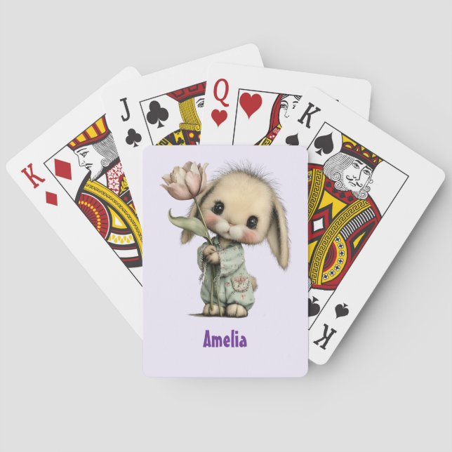 Cute Bunny Holding a Tulip Poker Cards (Back)