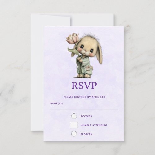 Cute Bunny Holding a Tulip RSVP Card