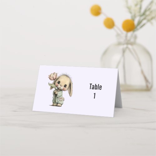 Cute Bunny Holding a Tulip Table Place Card