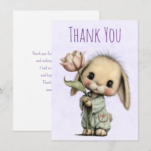 Cute Bunny Holding a Tulip Thank You Card