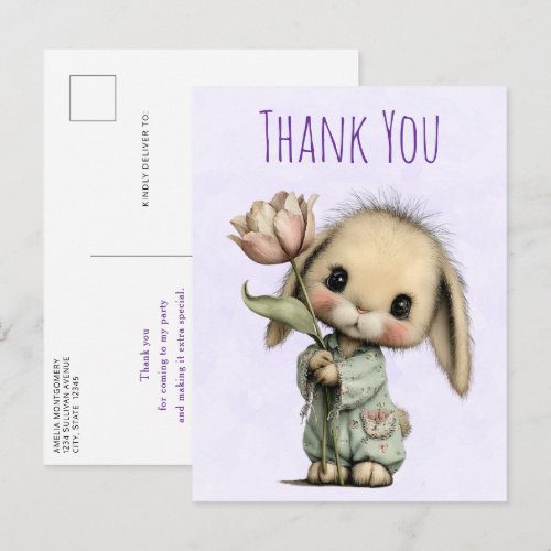 Cute Bunny Holding a Tulip Thank You Postcard