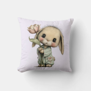 Cute Bunny Holding a Tulip Throw Pillow