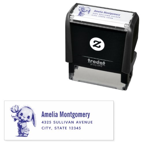 Cute Bunny Holding a Tulip with Address Self-inking Stamp