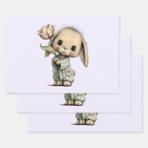 Cute Bunny Holding a Tulip Wrapping Paper Sheets