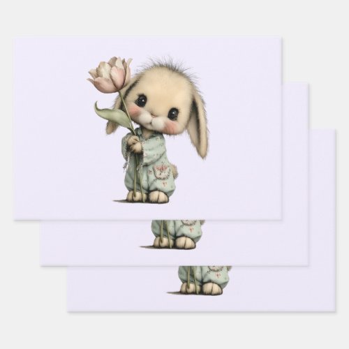 Cute Bunny Holding a Tulip Wrapping Paper Sheets