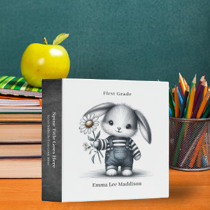 Cute Bunny Holding Daisy Sketch 3 Ring Binder