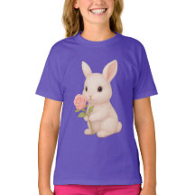 Cute Bunny Holding Flower Girls' T-Shirt