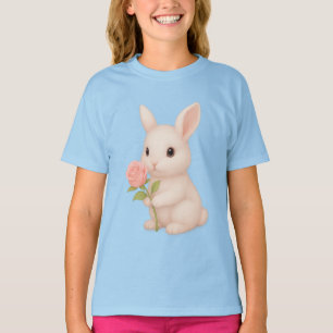 Cute Bunny Holding Flower Girls' T-Shirt 