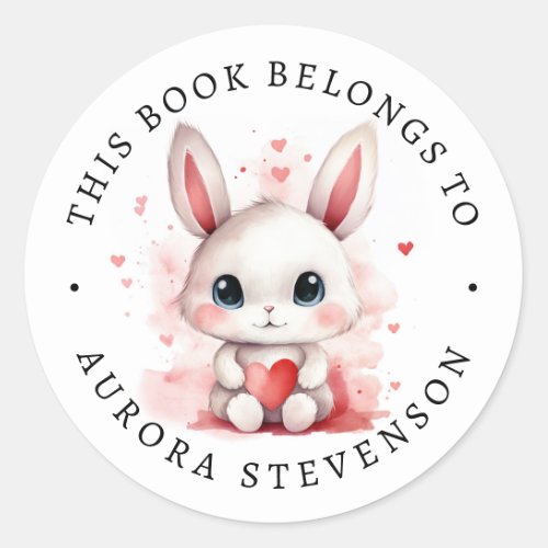 Cute bunny holding heart library book label