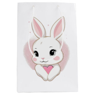 Cute Bunny Holding Heart Romantic Design Medium Gift Bag
