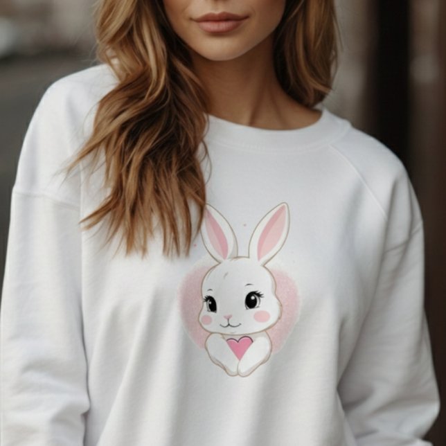Cute Bunny Holding Heart | Romantic Design Sweatshirt (Creator Uploaded)
