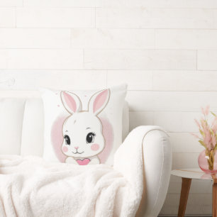 Cute Bunny Holding Heart Romantic Design Throw Pillow